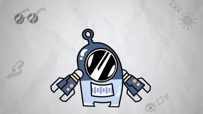 Kleiner gemalter Roboter auf einer hellen Fläche