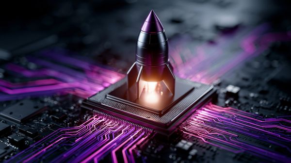 Rakete startet auf Computerchip